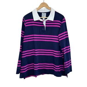 Lands' End Plus Size 2x 20W-22W 100% Cotton Retro Navy & Magenta Rugby Shirt